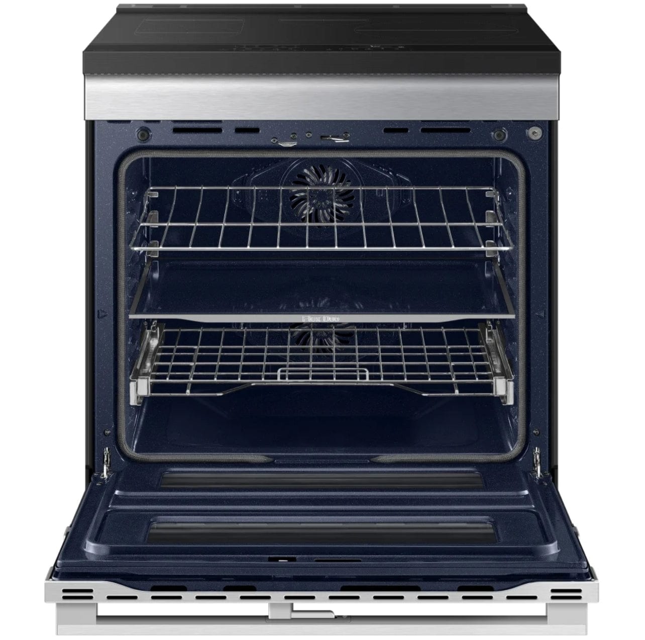 Samsung Slide in Induction Range with Flex Duo Oven and Ambient Edge lighting in Stainless Steel NSI6DG9550SRAC 30 inch Exterior Width, Self Clean, Convection, 4 Burners, 6.3 cu. ft. Capacity, Storage Drawer, Air Fry, 2 Ovens