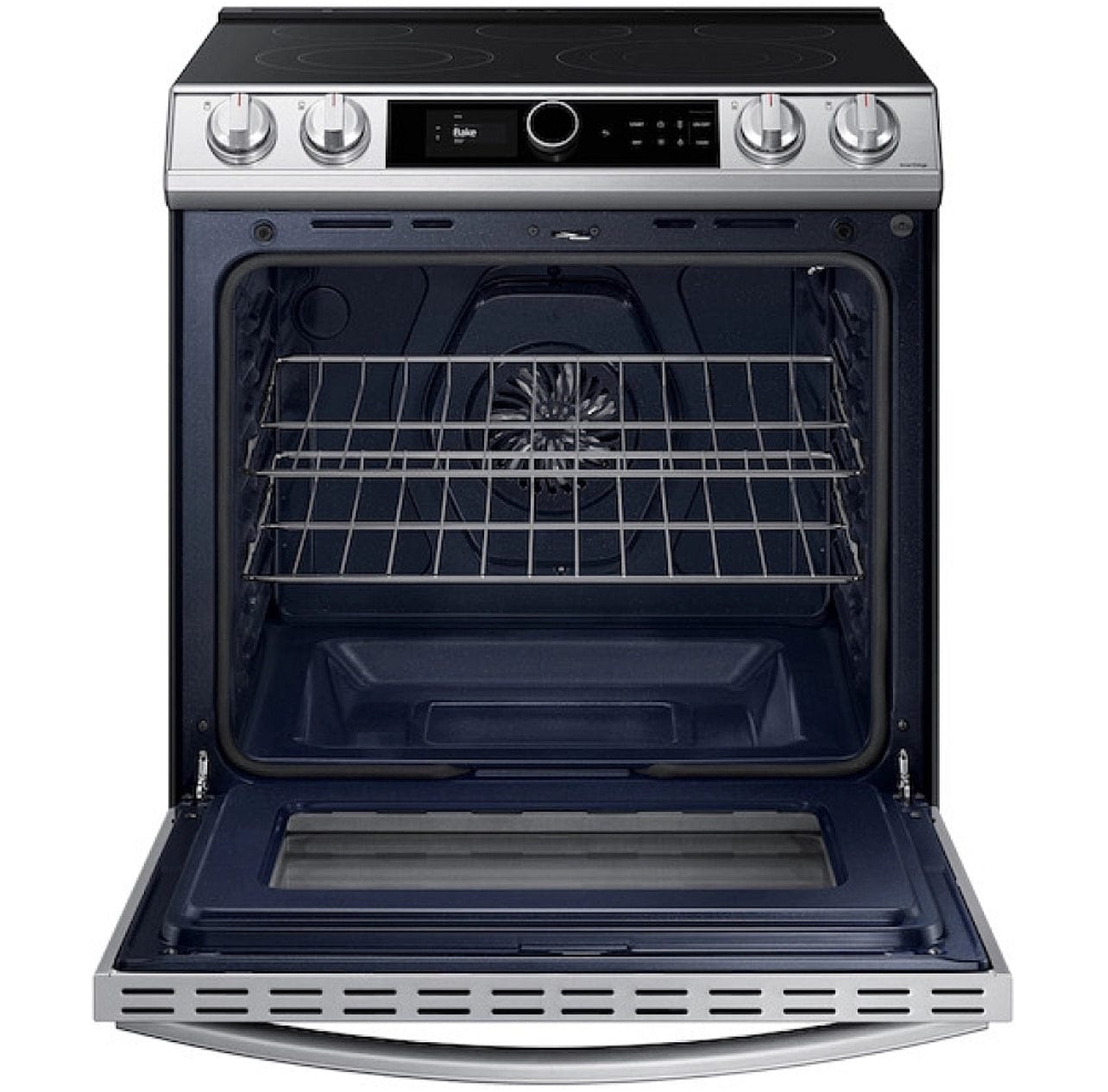 Samsung NE63T8911SS - NE63T8911SS/AC Induction Range, 30 inch Exterior Width, Self Clean, Convection, 4 Burners, 6.3 cu. ft. Capacity, Storage Drawer, Air Fry, 1 Ovens, Stainless Steel colour Smart Dial, Virtual Flame, Temperature Probe, Illuminated Knobs