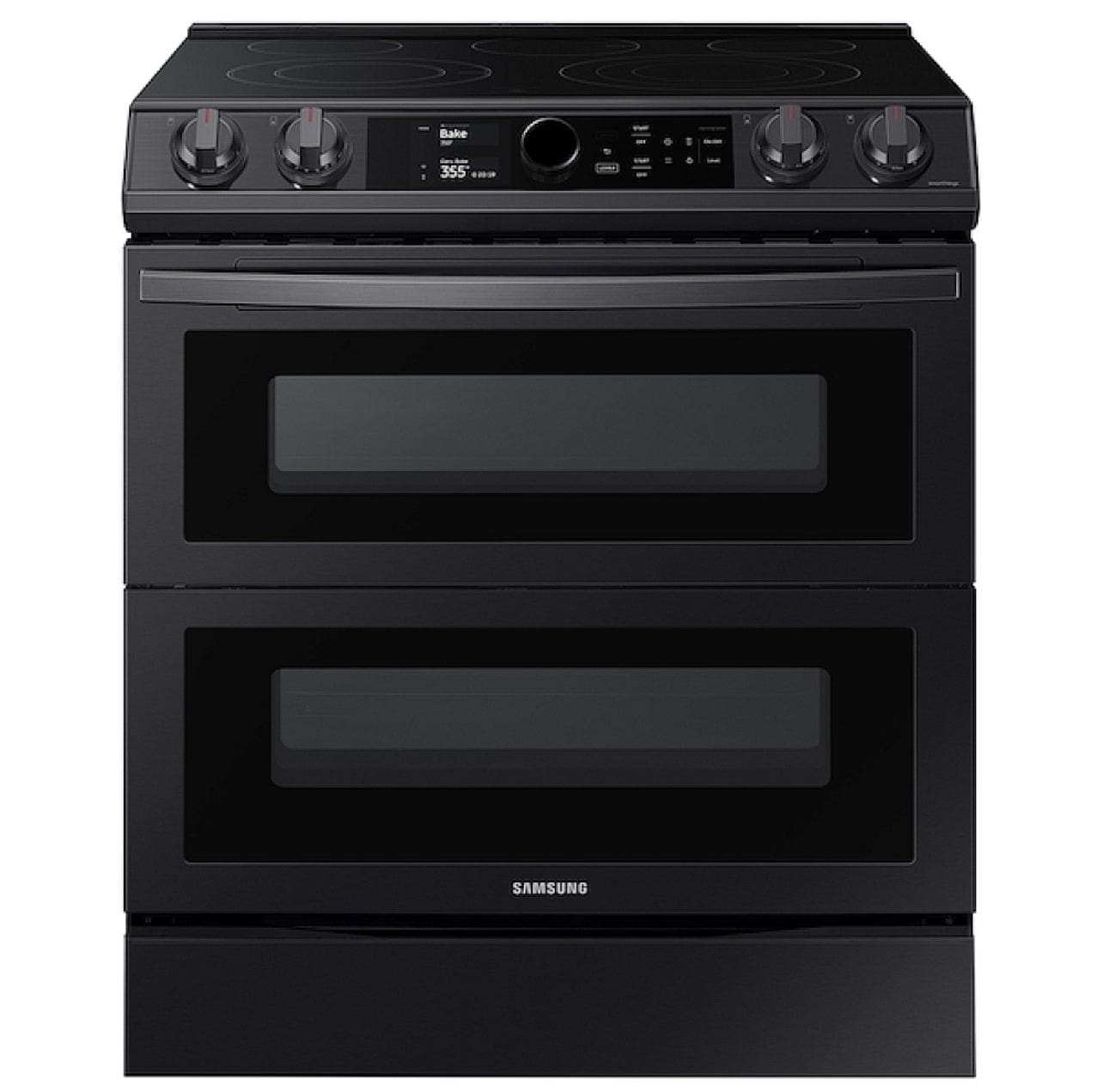 Samsung NE63T8751SG - NE63T8751SG/AC Electric Range, 30 inch Exterior Width, Self Clean, Convection, 5 Burners, 6.3 cu. ft. Capacity, Storage Drawer, Air Fry, 2 Ovens, Black Stainless Steel colour Dual Fan True European Convection, Temperature Probe, Flex