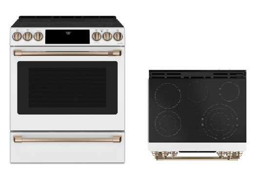 Cafe CCES700P4MW2 Range, 30" Exterior Width, Electric Range, Self Clean, Glass Burners (Electric), Convection, 5 Burners, 5.7 cu. ft