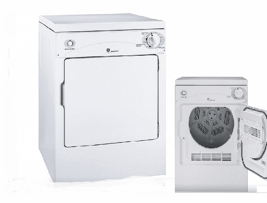 GE PSKP333EBWW Dryer, 24" Width, Electric Dryer, 3.6 cu. ft. Capacity, 3 Dry Cycles, 3 Temperature Settings, Porcelain Drum, White colour 120 Volts
