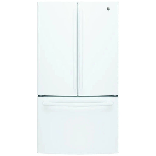 GE GNE27JGMWW French Door Refrigerator, 36 inch Width, ENERGY STAR Certified, 26.7 cu. ft. Capacity, Water Dispenser (Interior), Ice Dispenser (Freezer Located), White color