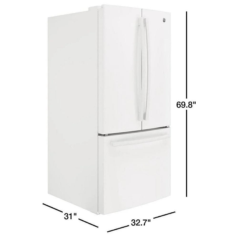 GE GWE19JGLWW /GWE19JGLXFWW  French Door Refrigerator, 33 inch Width, ENERGY STAR Certified, Counter Depth, 18.6 cu. ft. Capacity, White colour Frost Guard, ConnectPlus