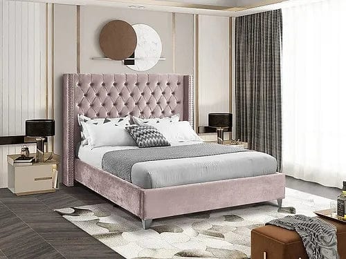 IF-5895 - Velvet Pink Bed including Mattress support