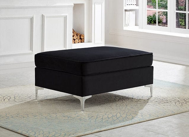 IF-9282 IF-9283 - Black Velvet Reversible Sofa Sectional With Deep Tufting and nail head Details, Chrome legs and Accent Pillows.