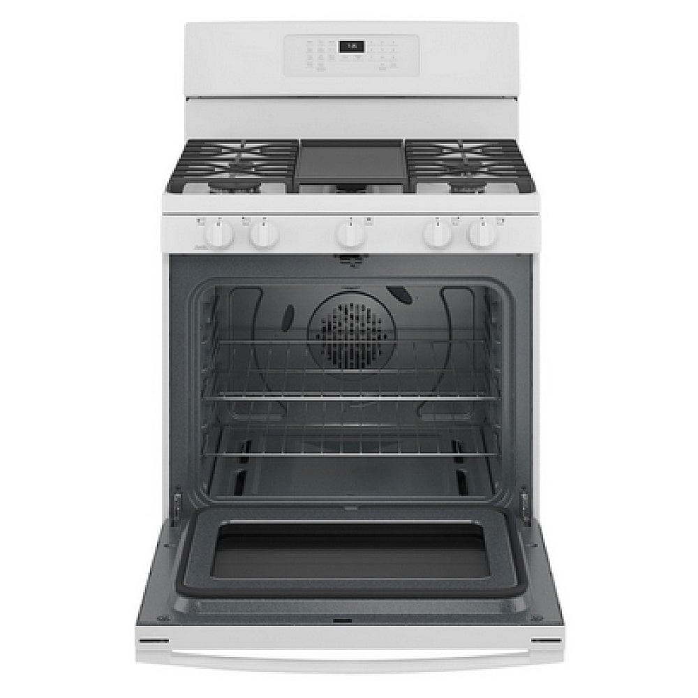 GE JCGB735DPWW Gas Range, 30 inch Exterior Width, Self Clean, Convection, 5 Burners, 5.0 cu. ft. Capacity, Storage Drawer, Air Fry, 1 Ovens, White