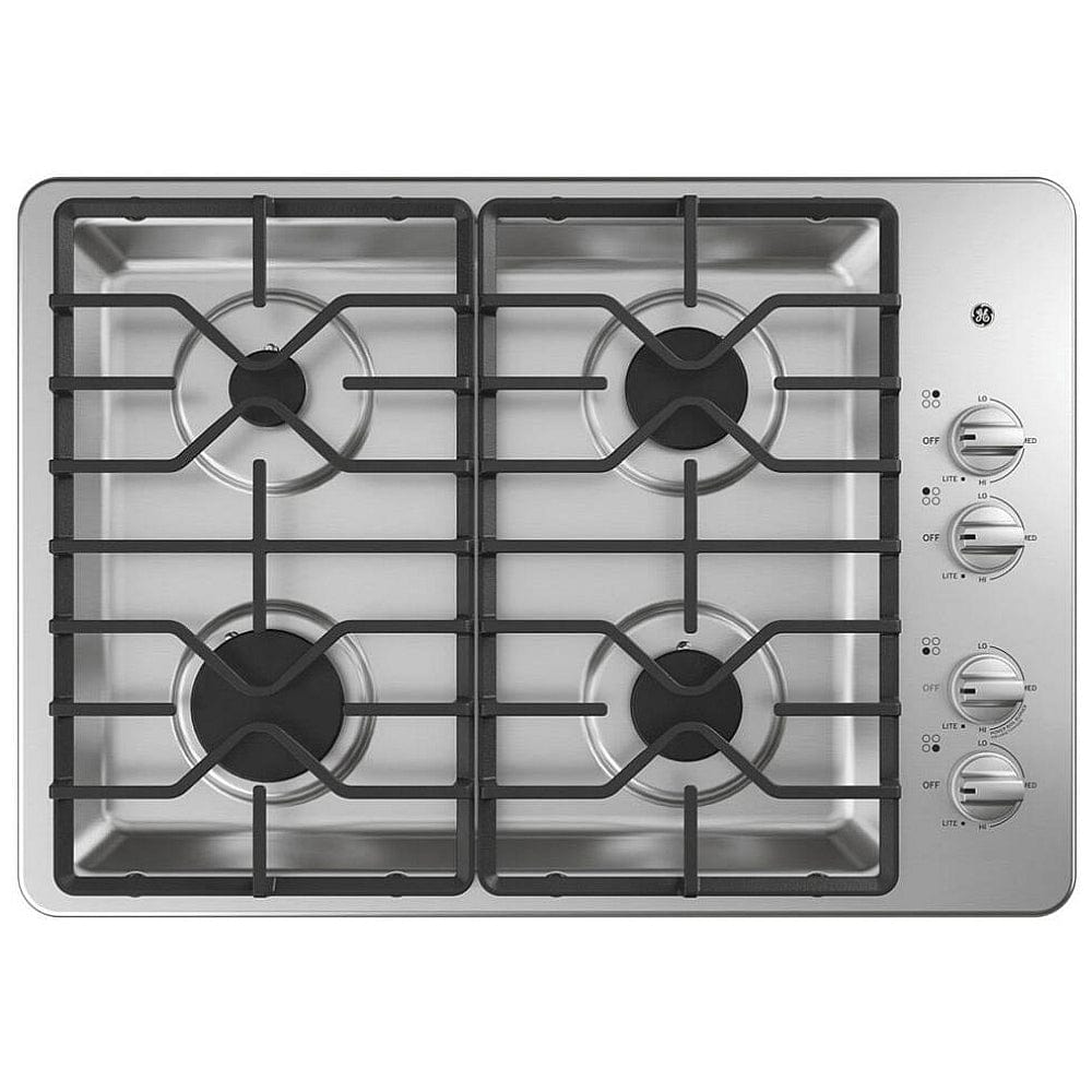 GE 30" W Gas Cooktop with 4-Burners Including Power Burners in Stainless Steel (JGP3030DLBB)