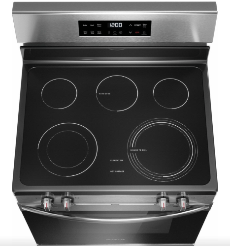 Frigidaire FCRE306CAS Range, Electric, 30 inch Exterior Width, 5 Burners, 5.3 cu. ft. Capacity, Storage Drawer, 1 Ovens, Stainless Steel colour Steam Clean