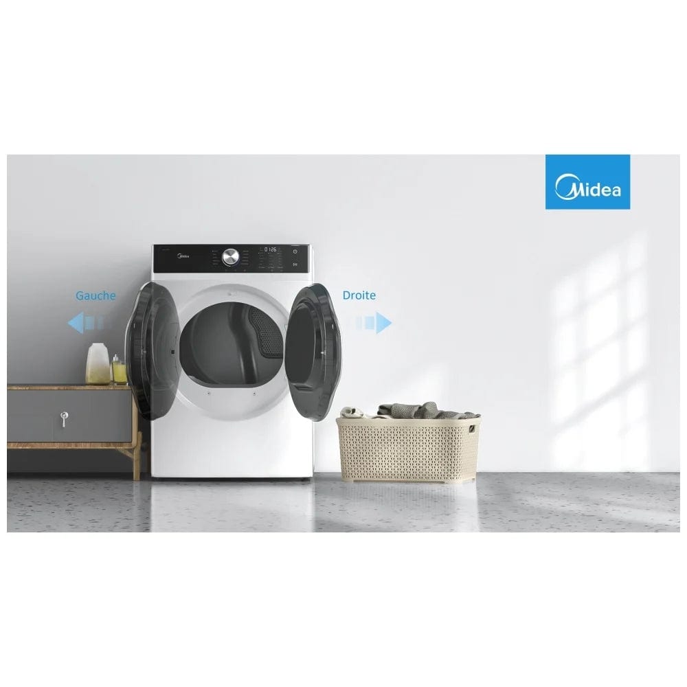 Midea MLH52N3AWW Front Load Washer, 27 inch Width, ENERGY STAR Certified, 5.2 cu. ft. Capacity, 10 Wash Cycles, 5 Temperature Settings, Stackable, 1300 RPM Washer Spin Speed, Water Heater, White colour