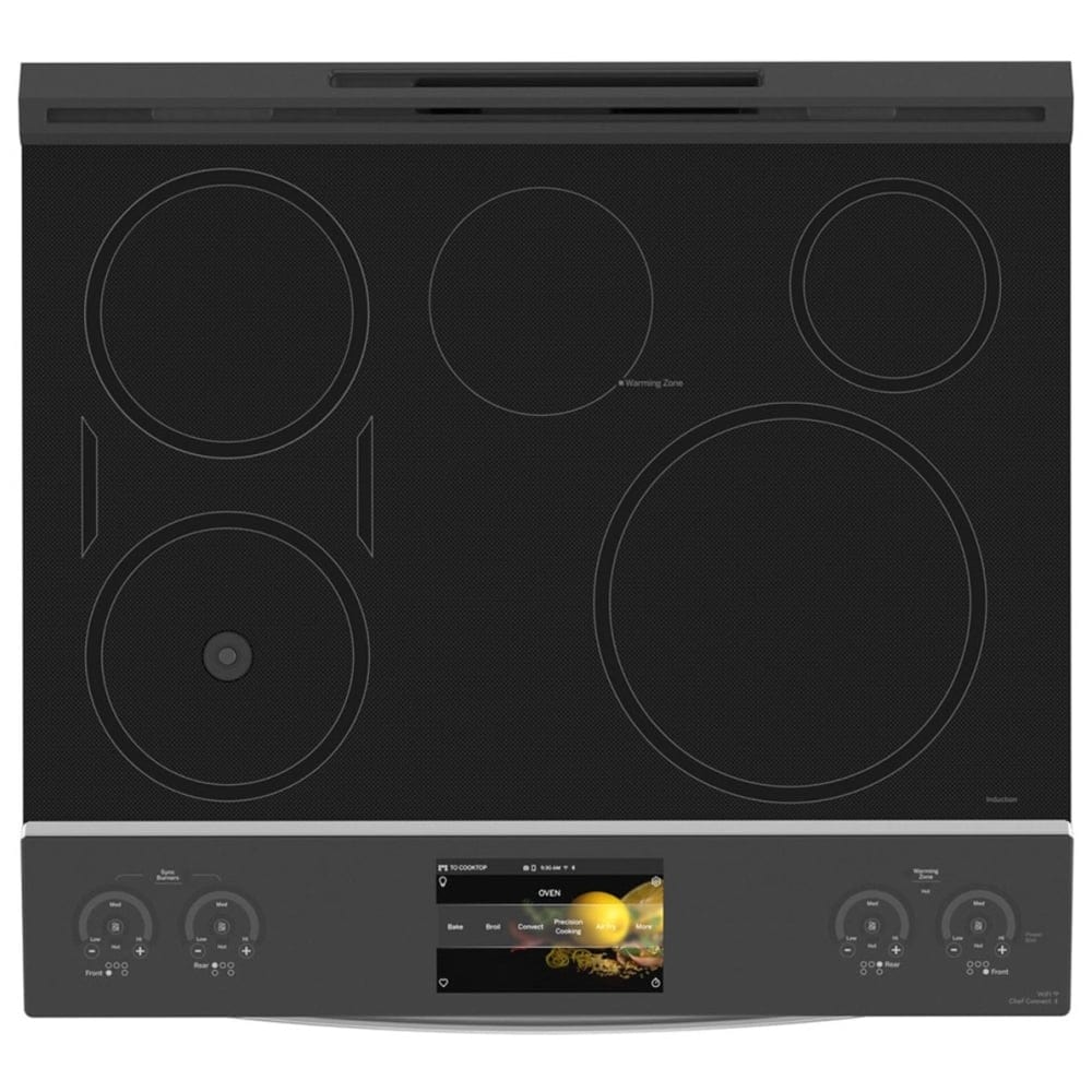 GE Profile PHS93XYPFS Induction Range, 5.3 cu. ft. Capacity, 30 inch Exterior Width, True Convection, 5 Burners, Storage Drawer, Air Fry, Self Clean, Stainless Steel color Cook Cam, True European Convection, Self Clean Racks
