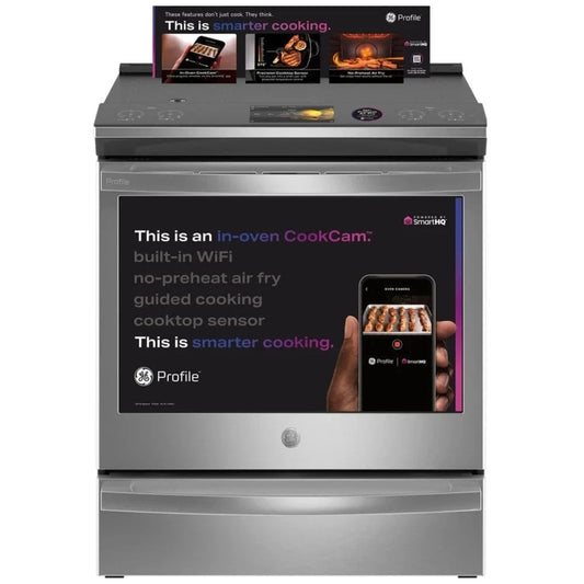 GE Profile PHS93XYPFS Induction Range, 5.3 cu. ft. Capacity, 30 inch Exterior Width, True Convection, 5 Burners, Storage Drawer, Air Fry, Self Clean, Stainless Steel color Cook Cam, True European Convection, Self Clean Racks