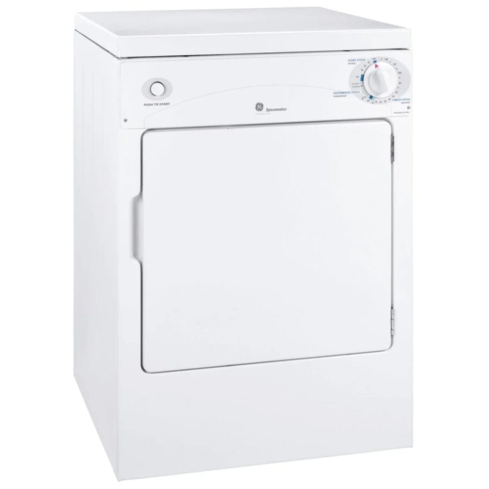 GE PSKP333EBWW Electric Dryer, 24 inch Width, 3.6 cu. ft. Capacity, 3 Temperature Settings, Porcelain Drum, White colour 120 Volts