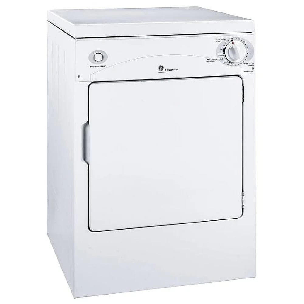 GE PSKP333EBWW Electric Dryer, 24 inch Width, 3.6 cu. ft. Capacity, 3 Temperature Settings, Porcelain Drum, White colour 120 Volts