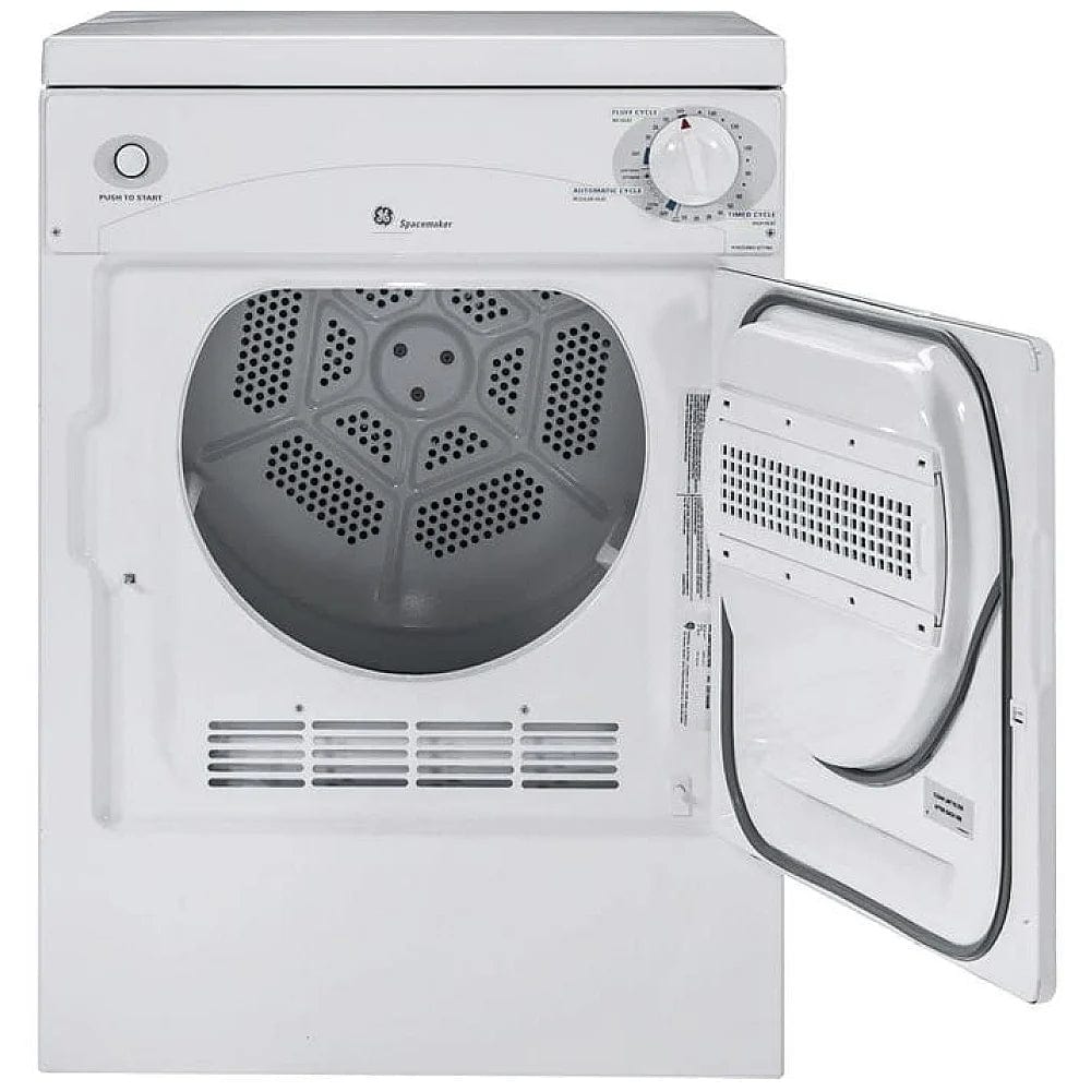 GE PSKP333EBWW Electric Dryer, 24 inch Width, 3.6 cu. ft. Capacity, 3 Temperature Settings, Porcelain Drum, White colour 120 Volts