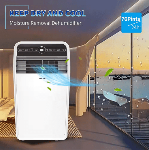 SPF1-10C - Shinco 10,000 BTU Portable Air Conditioner Cools 300 Sq. Ft. with Dehumidifier and Fan in White