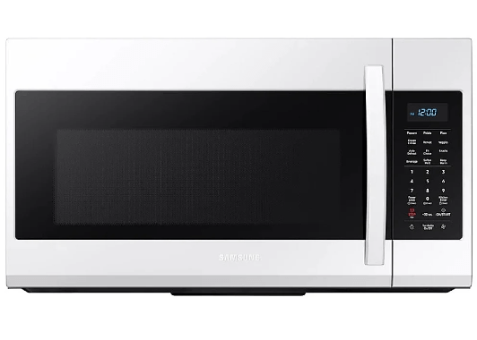 Samsung ME19R7041FW - ME19R7041FW/AC Over the Range Microwave, 1.9 cu. ft. Capacity, 400 CFM, 950W Watts, Halogen , 30 inch Exterior Width, White colour Category: Over the Range Microwaves