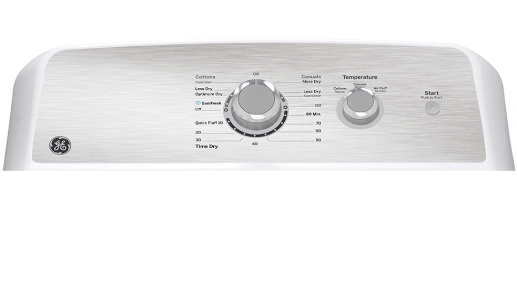GE GTX33EBMRWS Dryer, 27" Width, Electric Dryer, 6.2 cu. ft. Capacity, 5 Dry Cycles, 3 Temperature Settings, Steel Drum, White colour