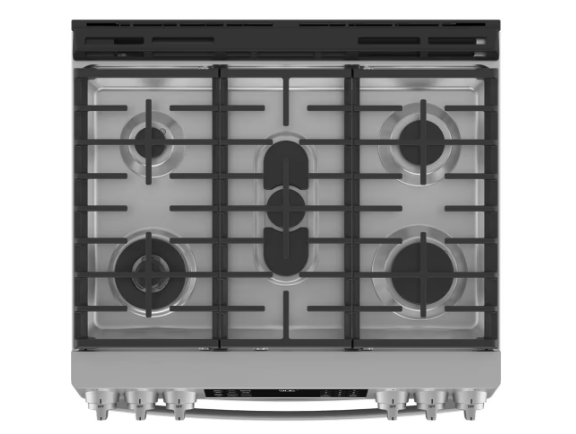 GE Profile PCGS960YPFS Range, 30" Exterior Width, Gas Range, Self Clean, Gas Burners, Convection, 5 Burners, Air Fry, 2 Ovens, Wifi Enabled, 21K BTU, Front Controls, Stainless Steel colour