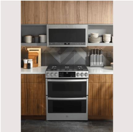 GE Profile PCGS960YPFS Range, 30" Exterior Width, Gas Range, Self Clean, Gas Burners, Convection, 5 Burners, Air Fry, 2 Ovens, Wifi Enabled, 21K BTU, Front Controls, Stainless Steel colour