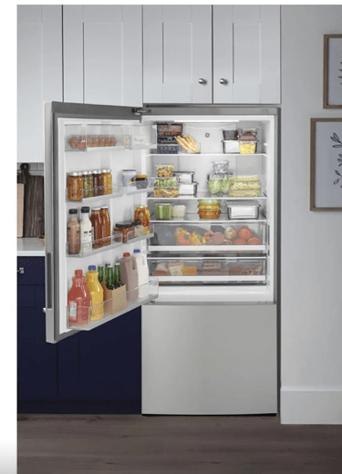 GE GBE17HYRFS Bottom Mount Refrigerator, 31" Width, ENERGY STAR Certified, Counter Depth, 17.7 cu. ft. Capacity, Stainless Steel colour