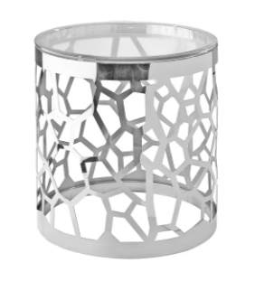 WELLINGTON End Table GY-ET-7982 Glass top w/ pattern cut steel frame