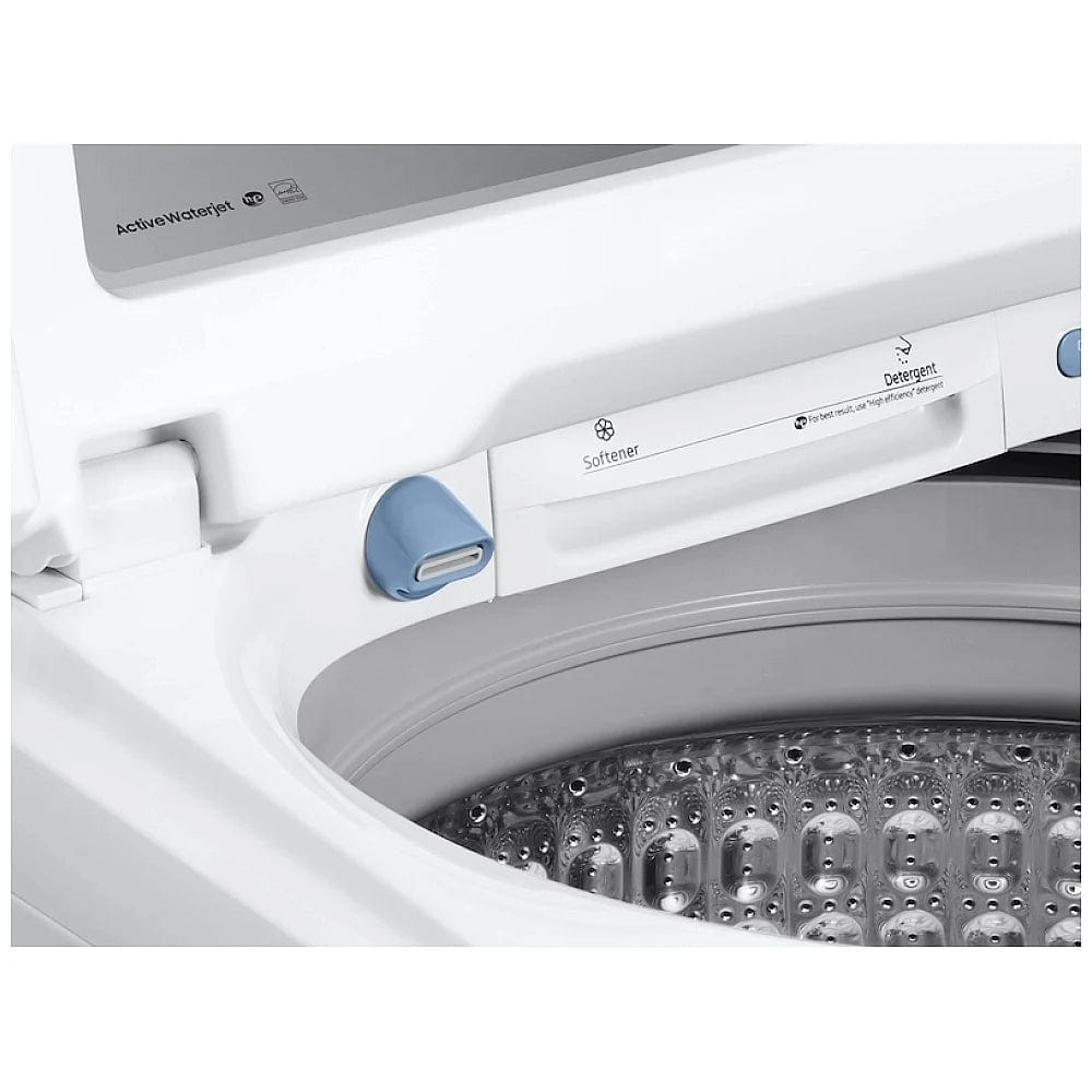 Samsung WA50R5200AW - WA50R5200AW/US Top Load Washer, 27 1/2 inch Width, ENERGY STAR Certified, 5.8 cu. ft. Capacity, 8 Wash Cycles, 5 Temperature Settings, 750 RPM Washer Spin Speed, White colour Soft Close Lid, Water Faucet