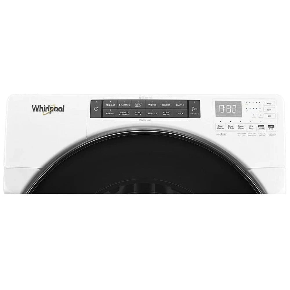 Whirlpool WFC682CLW All-in-One Washer Dryer Combo, 5.2 cu. ft. Washer Capacity, Steam Clean, 41 Wash Cycles, 5 Temperature Settings, 1,160 RPM Washer Spin Speed, Electric, White color Load & Go XL Plus Dispenser, All-In-One Washer & Dryer