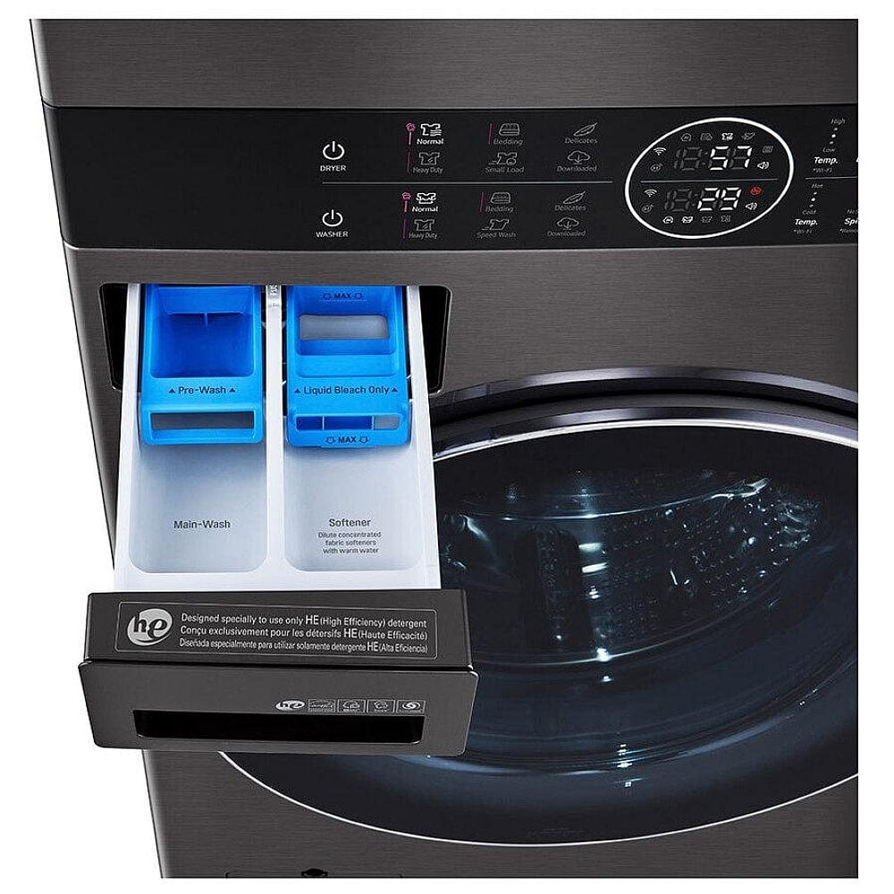 LG WKGX201HBA 27 inch Width Washer & Dryer Set, AI DD, Gas Dryer,TurboWash 360, Wash Tower, Black Stainless Steel colour