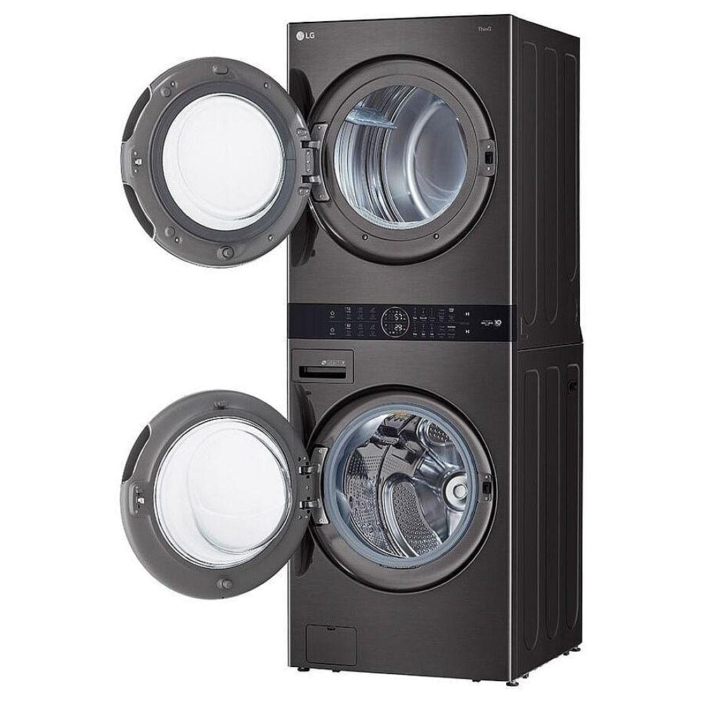 LG WKGX201HBA 27 inch Width Washer & Dryer Set, AI DD, Gas Dryer,TurboWash 360, Wash Tower, Black Stainless Steel colour