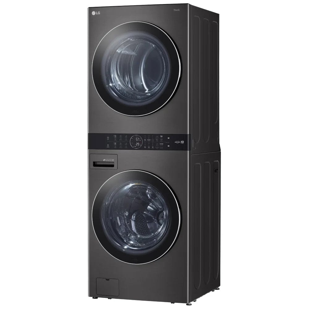 LG WKGX201HBA 27 inch Width Washer & Dryer Set, AI DD, Gas Dryer,TurboWash 360, Wash Tower, Black Stainless Steel colour