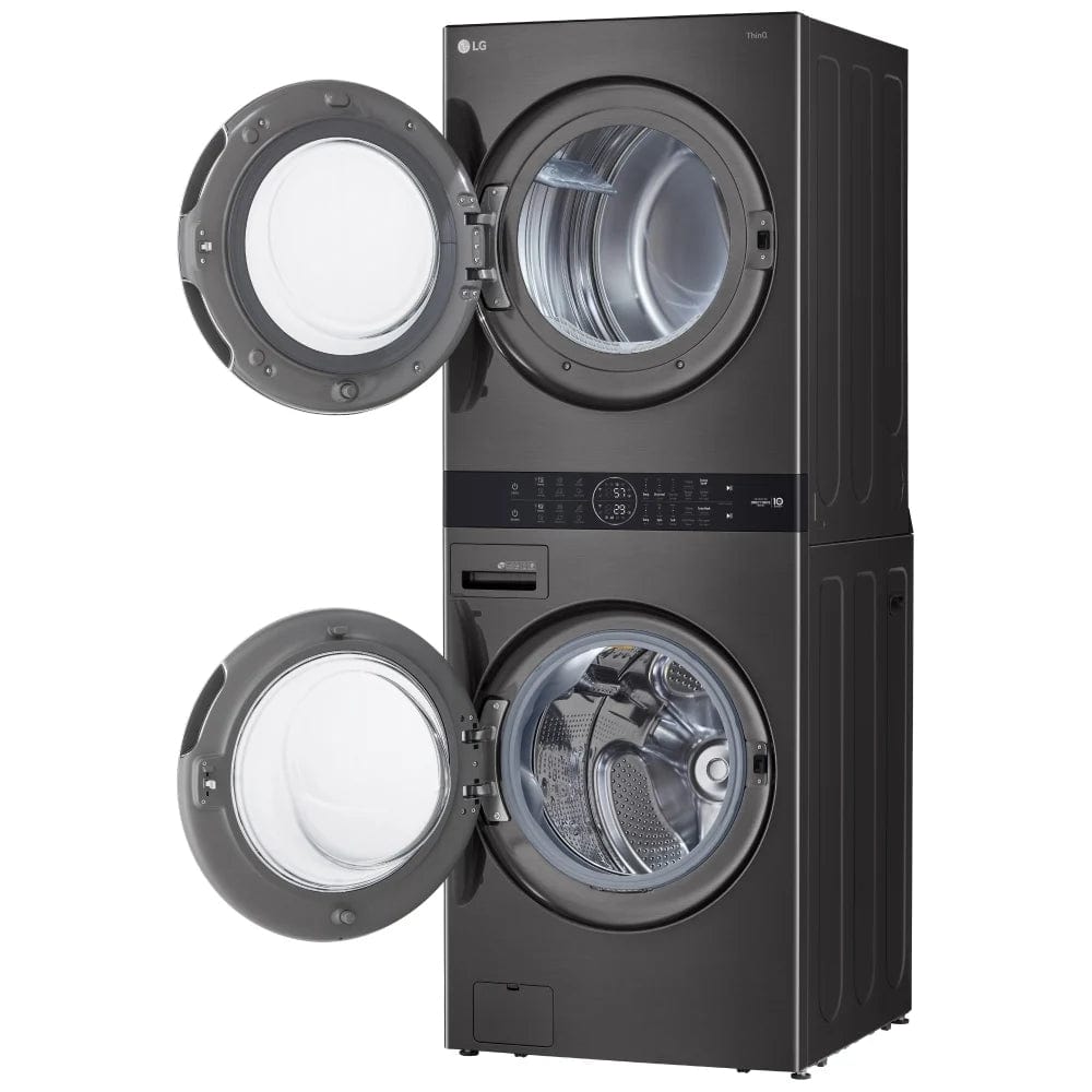 LG WKGX201HBA 27 inch Width Washer & Dryer Set, AI DD, Gas Dryer,TurboWash 360, Wash Tower, Black Stainless Steel colour