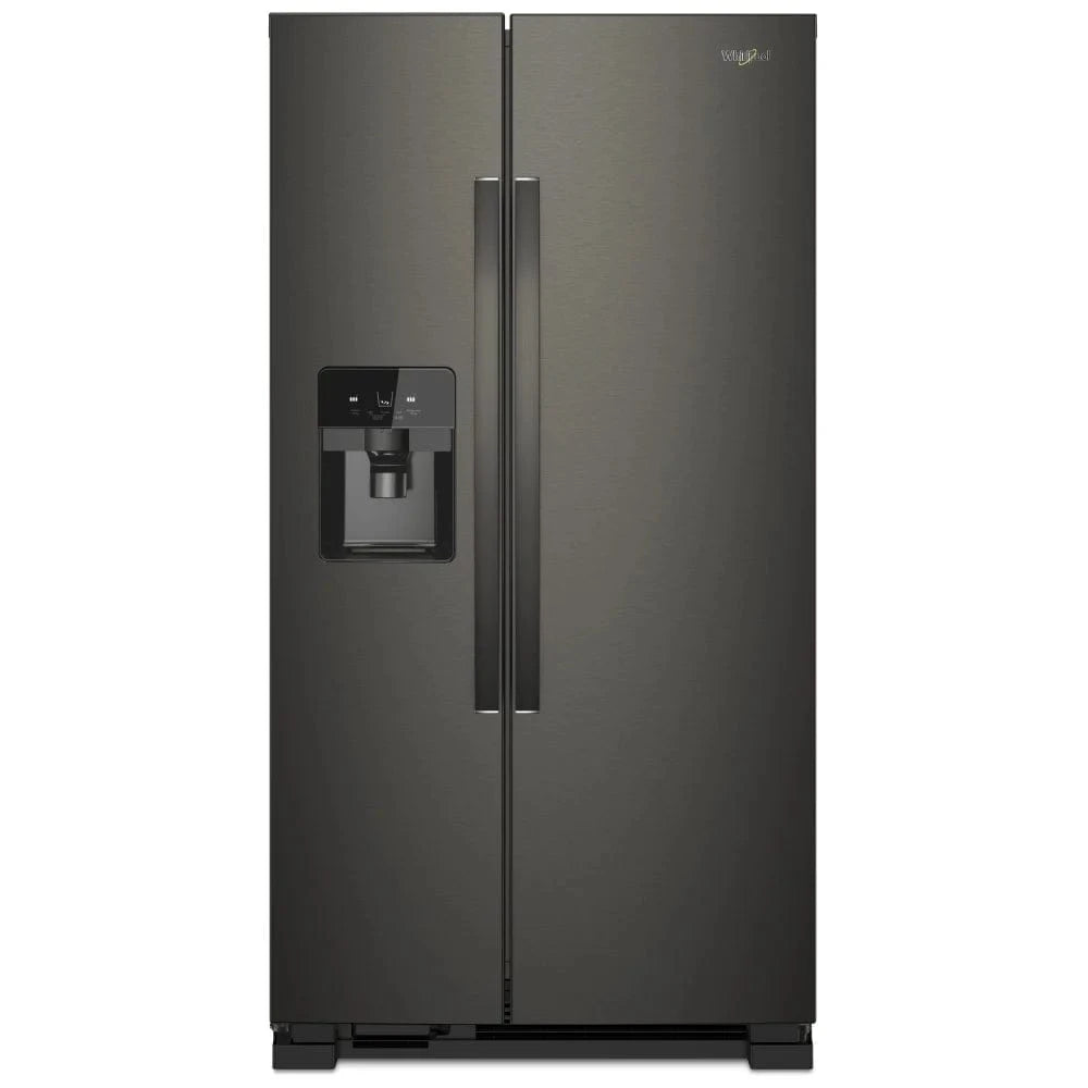 Whirlpool WRS325SDHV Side by Side Refrigerator, 36 inch Width, Ice Dispenser (Thru Door), Water Dispenser (Exterior), 25 cu. ft. Capacity, Black Stainless Steel color