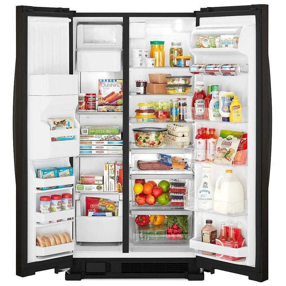 Whirlpool WRS325SDHV Side by Side Refrigerator, 36 inch Width, Ice Dispenser (Thru Door), Water Dispenser (Exterior), 25 cu. ft. Capacity, Black Stainless Steel color