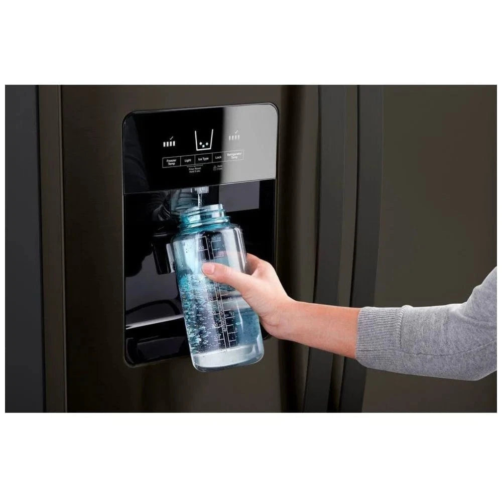 Whirlpool WRS325SDHV Side by Side Refrigerator, 36 inch Width, Ice Dispenser (Thru Door), Water Dispenser (Exterior), 25 cu. ft. Capacity, Black Stainless Steel color