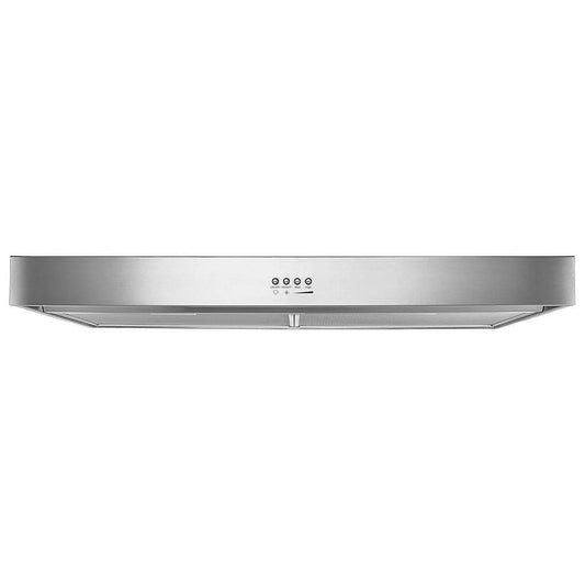 Whirlpool WVU37UC0FS Range Hood, 30 inch Exterior Width, Under-Cabinet, Under-Cabinet, 250 CFM, Inside / Recirculating, LED, Dishwasher Safe Filters, Stainless Steel colour Blower Included