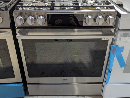 LG Studio LSGS6338F Range, 30"  Gas Range, Self Clean, Convection, 4 Burners, 6.3 cu. ft. Air Fry, 1 Ovens, Wifi Enabled, 22k BTU Telescopic Gliding Extension Rack, InstaView, Air Sous Vide,True European Convection