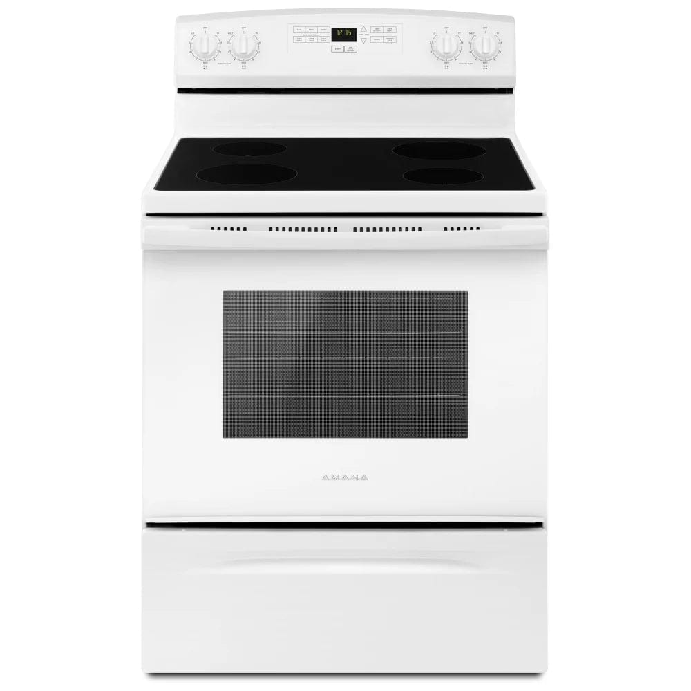 Amana Electric Range, 30" Exterior Width, 4 Burners, 4.8 cu. ft. Capacity, Storage Drawer, 1 Ovens, White (YAER6303MFW)