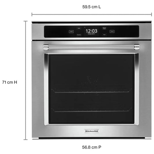 KitchenAid YKOSC504PPS Single Wall Oven, 24 inch Exterior Width, True Convection, 2.9 cu. ft. Capacity, Wifi Enabled, Stainless Steel colour Soft-Close Door, True European Convection