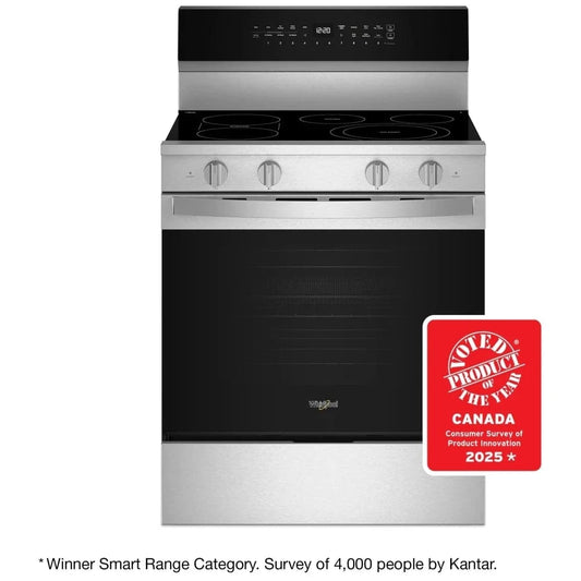 Whirlpool YWFES7530RZ Electric Range, 5.3 cu. ft. Capacity, 30 inch Exterior Width, True Convection, 5 Burners, Storage Drawer, Air Fry, Self Clean, 3,000 Watts Highest Burner Element, Stainless Steel color Category: Electric Ranges