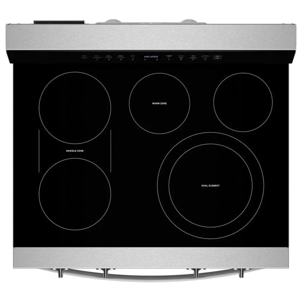 Whirlpool YWFES7530RZ Electric Range, 5.3 cu. ft. Capacity, 30 inch Exterior Width, True Convection, 5 Burners, Storage Drawer, Air Fry, Self Clean, 3,000 Watts Highest Burner Element, Stainless Steel color Category: Electric Ranges