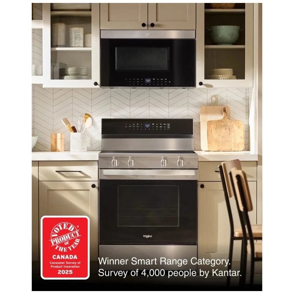 Whirlpool YWFES7530RZ Electric Range, 5.3 cu. ft. Capacity, 30 inch Exterior Width, True Convection, 5 Burners, Storage Drawer, Air Fry, Self Clean, 3,000 Watts Highest Burner Element, Stainless Steel color Category: Electric Ranges