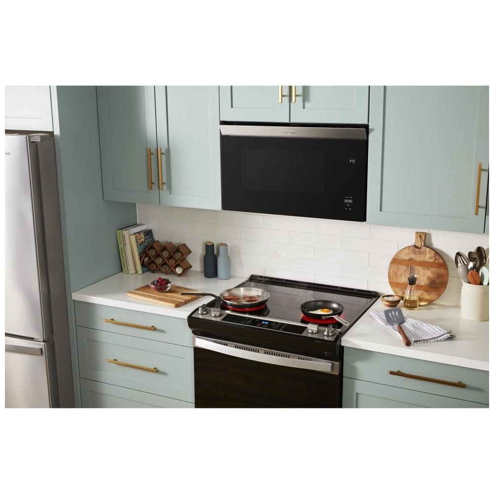 Whirlpool YWMMF5930PV Over the Range Microwave, 30 inch Exterior Width, 1.1 cu. ft. Capacity, 300 CFM, 1,000 W Watts, Black Stainless Steel color flush mount