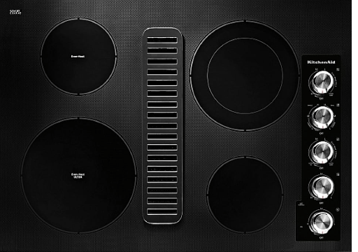 KitchenAid KCED600GBL Cooktop, 30" Exterior Width, Electric Cooktop, 4 Burners, 3200W, Black colour Downdraft Cooktop
