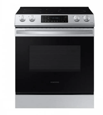 Samsung NE63B8411SS - AC Range, 30" Exterior Width, Electric Range, Self Clean, Induction Elements, Convection, 4 Burners, 6.3 cu. ft. Capacity, Storage Drawer, Air Fry, 1 Ovens, Wifi Enabled, 3800 Highest Burner Element (Watts), Stainless Steel colour