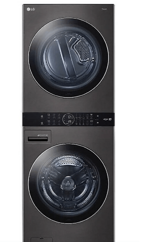 LG WKEX200HBA Washer & Dryer Set, 27" Width, 7.4 Cu. Ft. Capacity (Dryers), 27" Exterior Width, 6 Dry Cycles, 12.6 cu. ft. Capacity, Steam Clean, 6 Wash Cycles, 1300 RPM Washer Spin Speed, Black Stainless Steel colour AI DD,WashTower, TurboWash 360