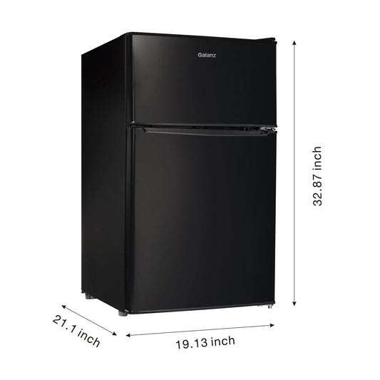 Galanz 3.1 Cu ft Two Door Mini Fridge, Black, New GL31BKE