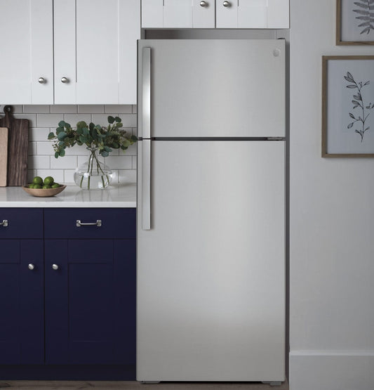 GE® ENERGY STAR® 17.5 Cu. Ft. Top-Freezer Refrigerator Model #: GTE18GSNRSS