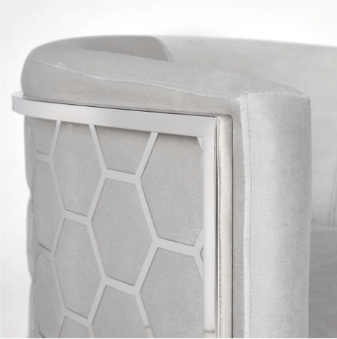 HONEYCOMB Accent Chair GY-AC-8148 Grey velvet, Polished steel frame