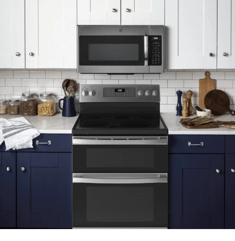 GE JBS86SPSS Range, 30" Exterior Width, Electric Range, Self Clean, Glass Burners (Electric), Convection, 5 Burners, 6.6 cu. ft. Capacity, Air Fry, 2 Ovens, 3100W, Rear Controls, Stainless Steel colour
