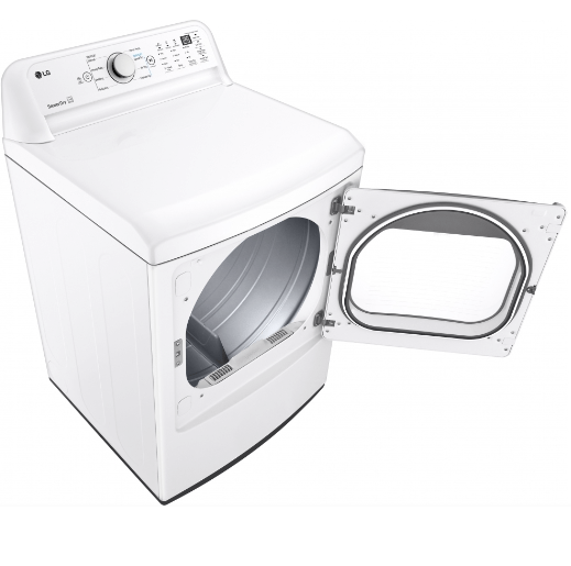 LG DLE7150W Dryer, 27" Width, Electric Dryer, 7.3 cu. ft. Capacity, 8 Dry Cycles, 3 Temperature Settings, Steel Drum, White colour